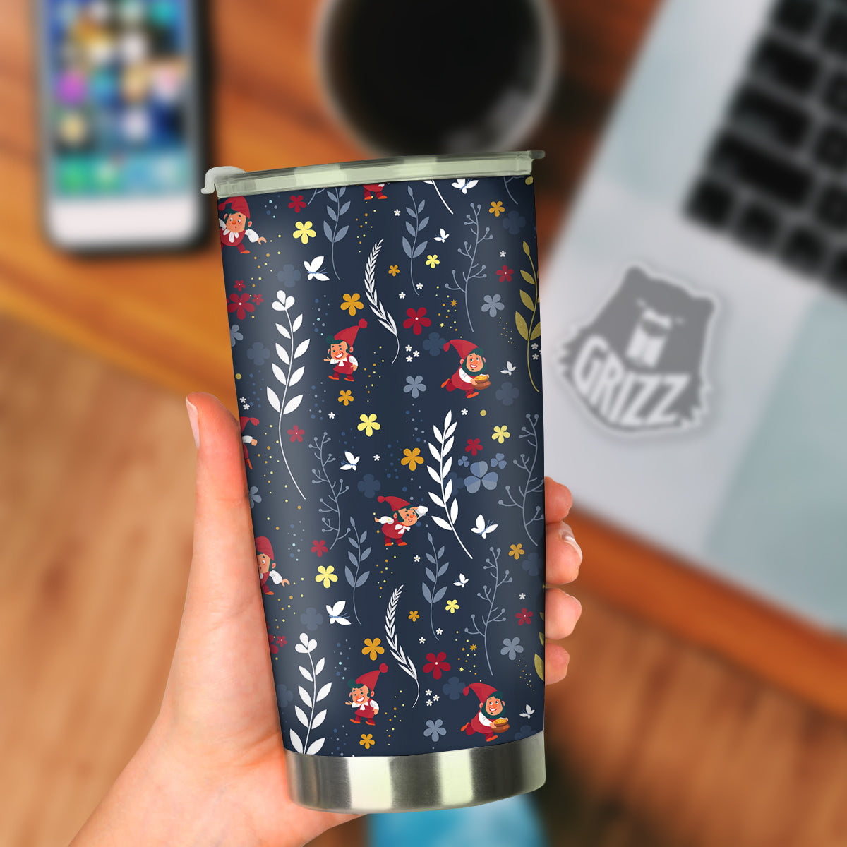 Cartoon Elf And Floral Print Pattern Tumbler-grizzshop
