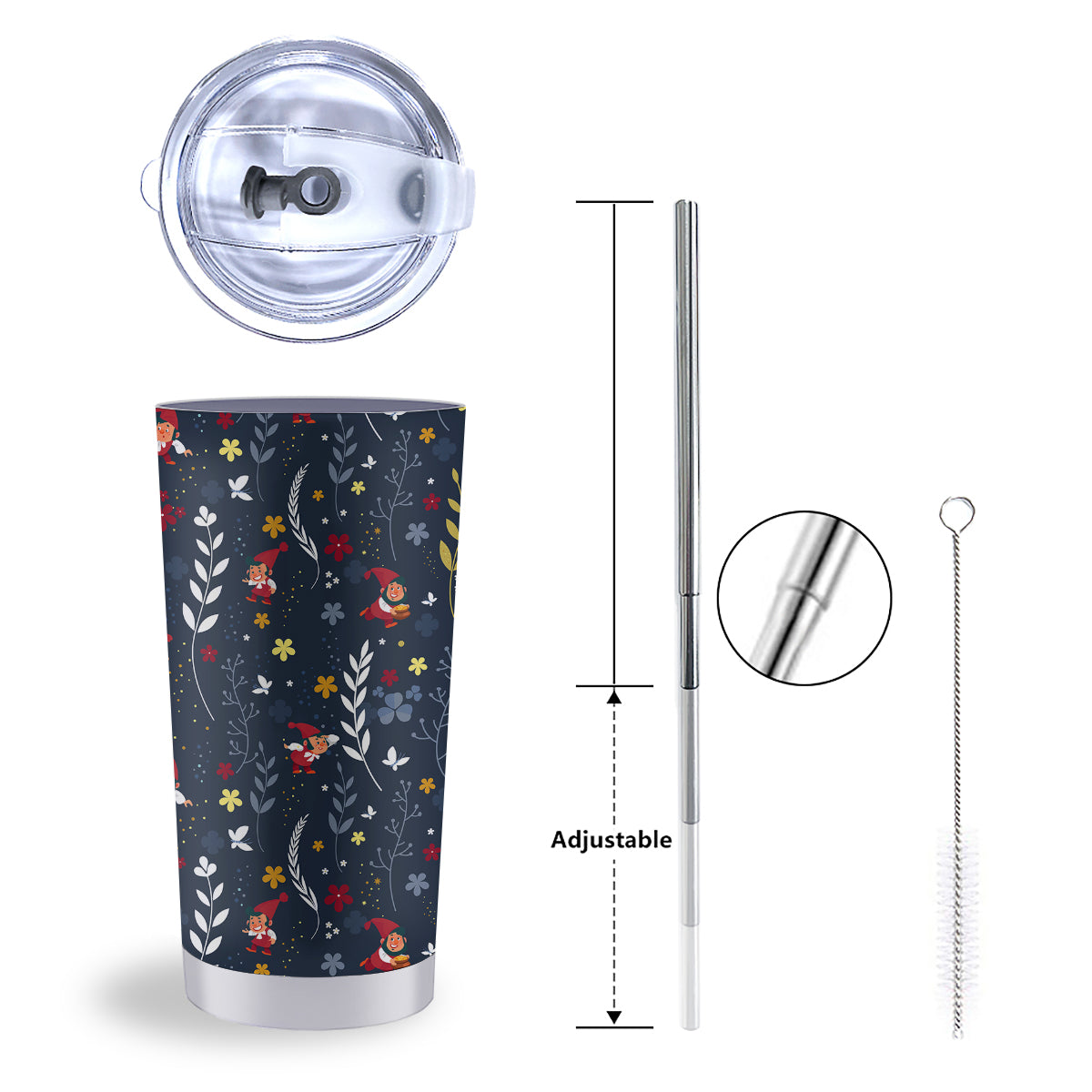 Cartoon Elf And Floral Print Pattern Tumbler-grizzshop