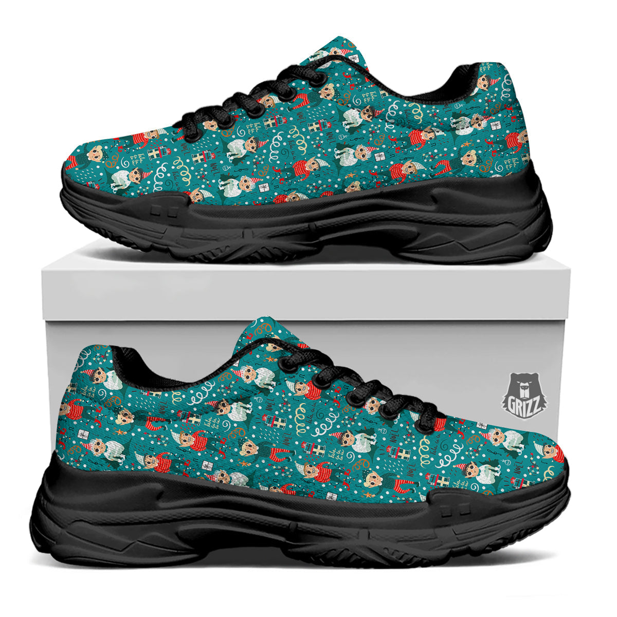 Cartoon Elf Print Pattern Black Chunky Shoes-grizzshop