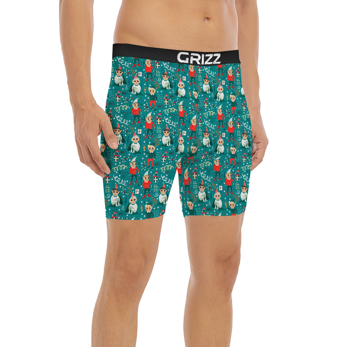 Cartoon Elf Print Pattern Boxer Briefs-grizzshop
