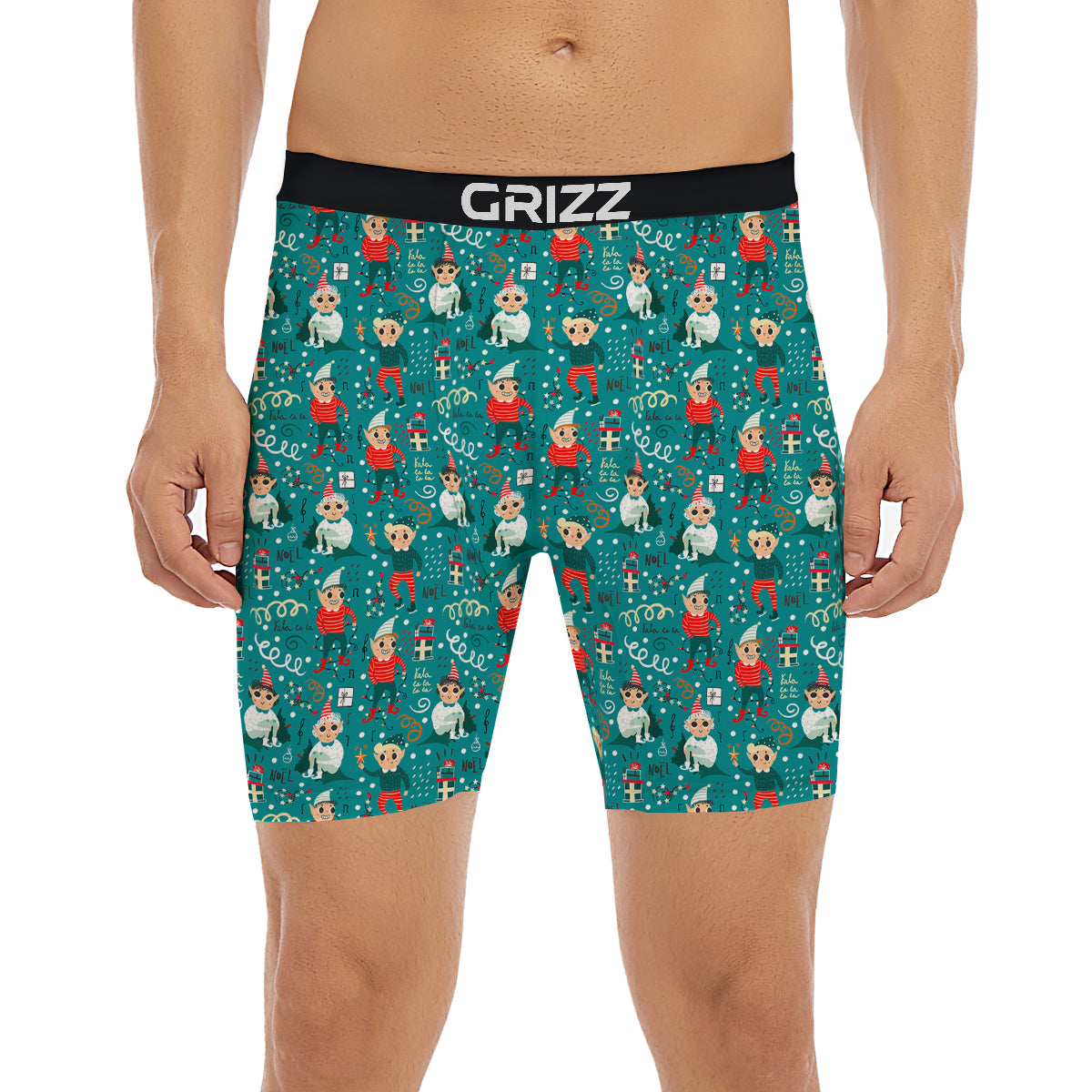 Cartoon Elf Print Pattern Boxer Briefs-grizzshop