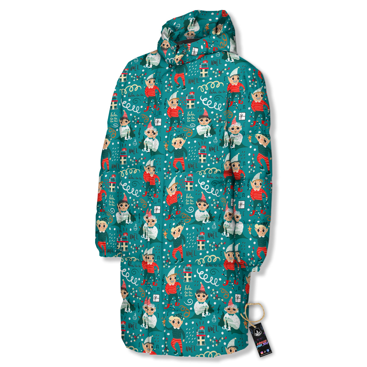 Cartoon Elf Print Pattern Long Down Jacket-grizzshop