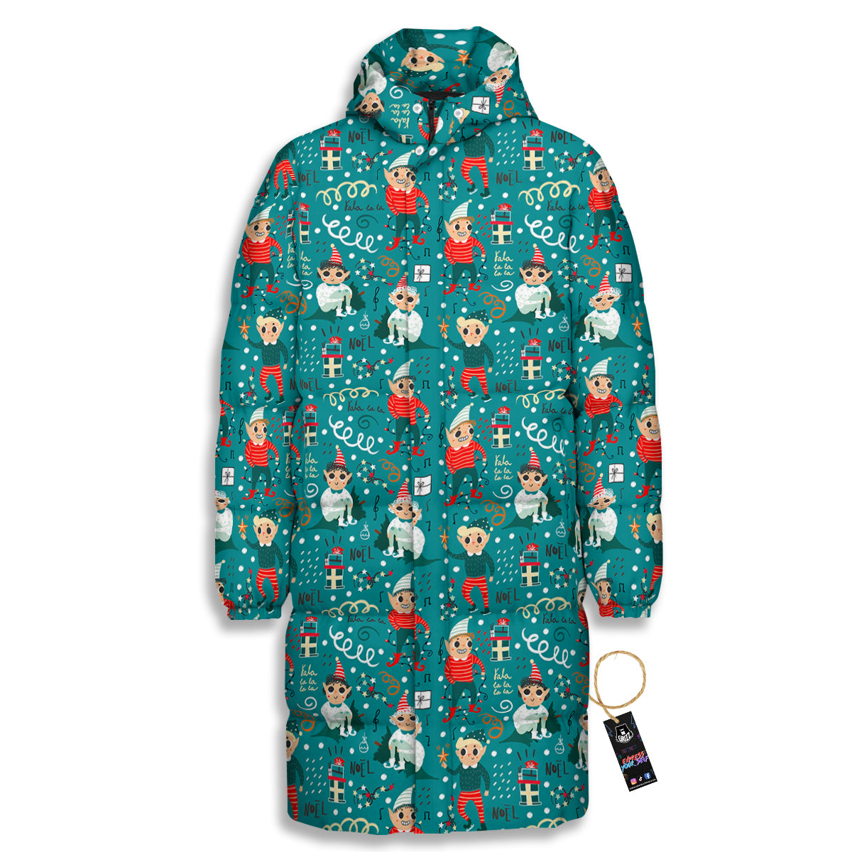 Cartoon Elf Print Pattern Long Down Jacket-grizzshop