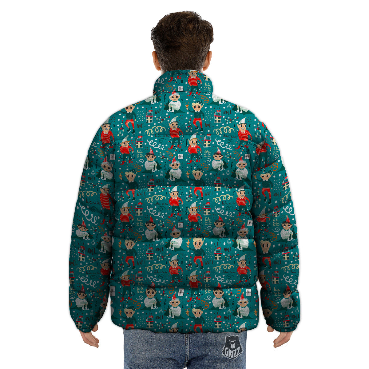Cartoon Elf Print Pattern Puffer Jacket-grizzshop
