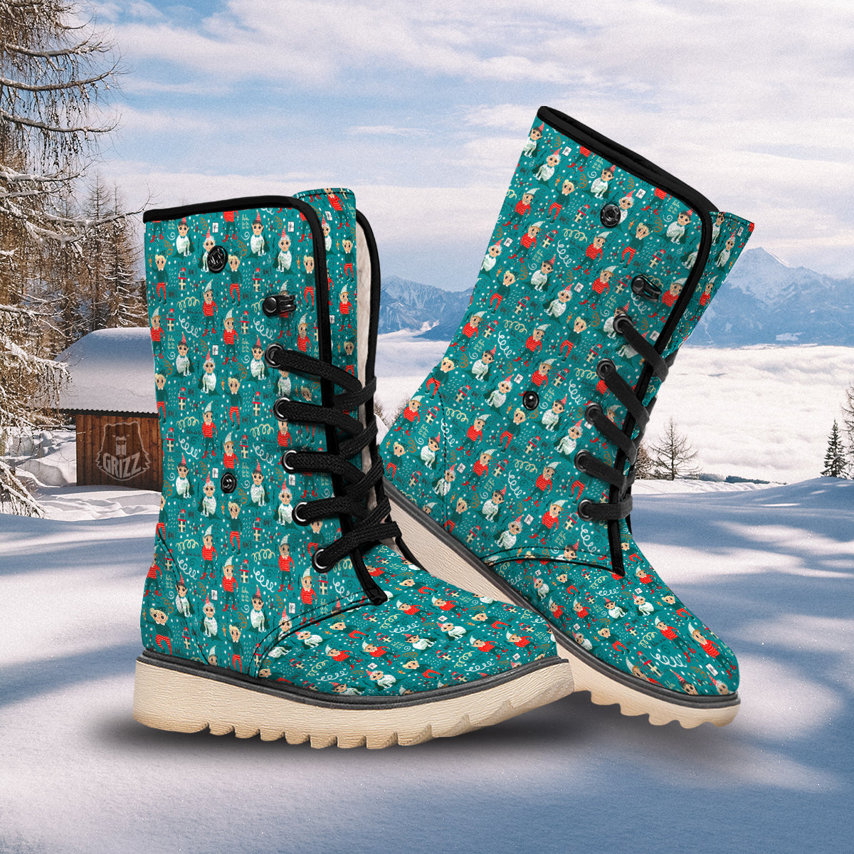 Cartoon Elf Print Pattern Snow Boots-grizzshop