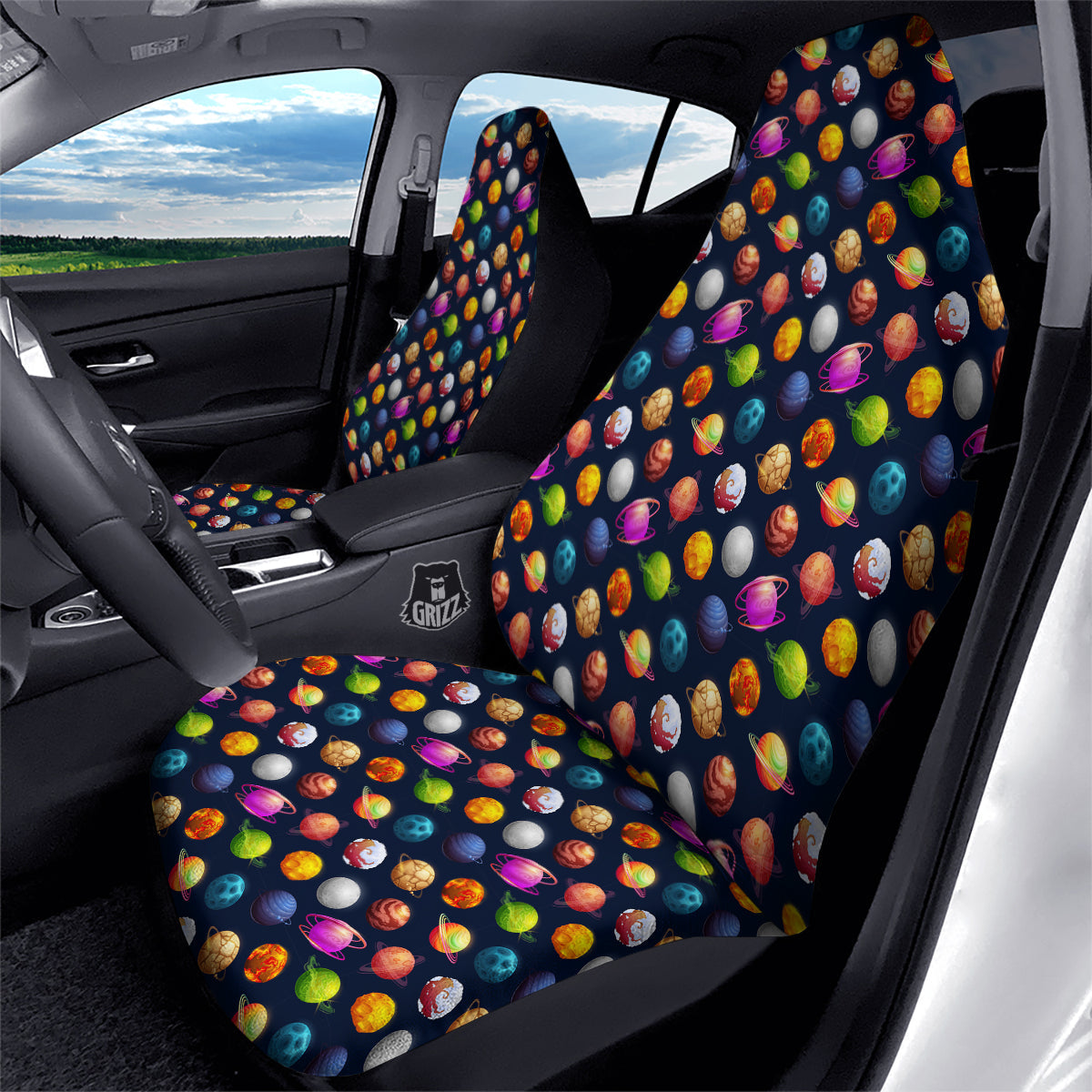 Cartoon Futuristic Planets Colorful Print Pattern Car Seat Covers-grizzshop