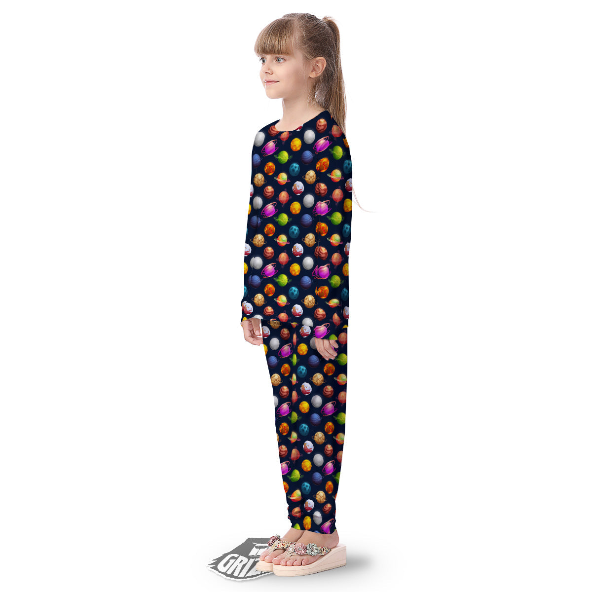 Cartoon Futuristic Planets Colorful Print Pattern Kid's Pajamas-grizzshop