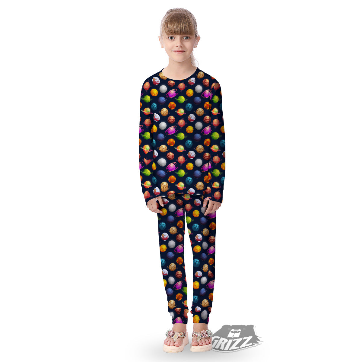 Cartoon Futuristic Planets Colorful Print Pattern Kid's Pajamas-grizzshop
