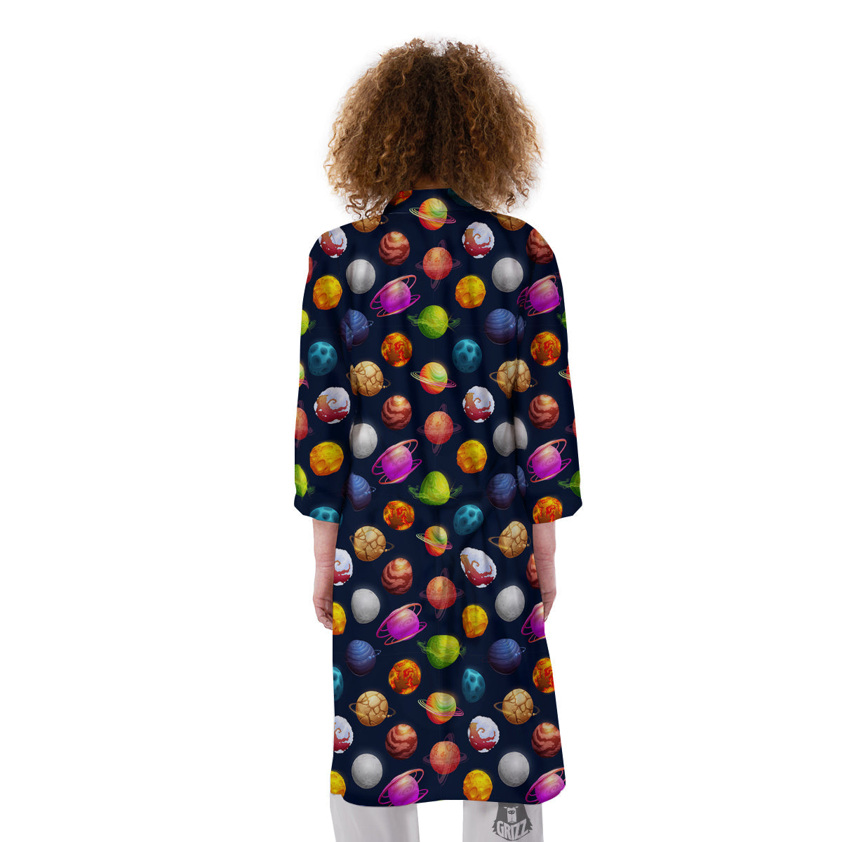 Cartoon Futuristic Planets Colorful Print Pattern Kimono-grizzshop