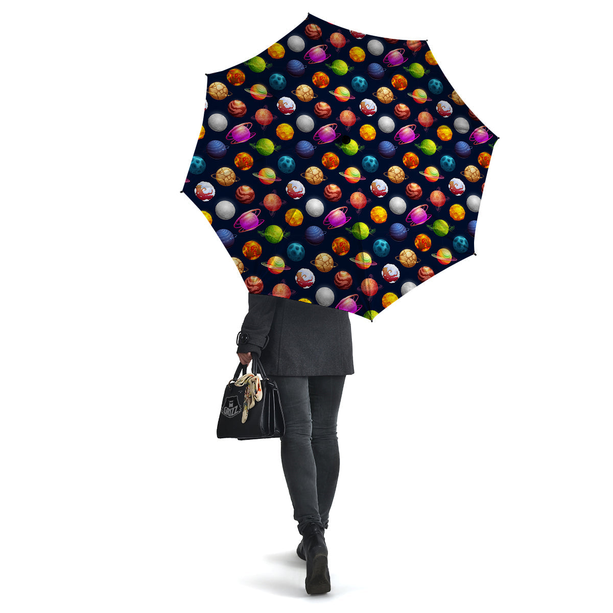 Cartoon Futuristic Planets Colorful Print Pattern Umbrella-grizzshop