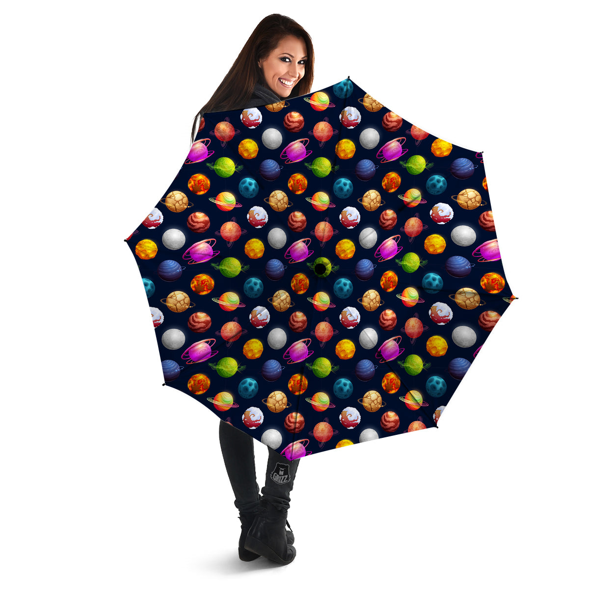 Cartoon Futuristic Planets Colorful Print Pattern Umbrella-grizzshop