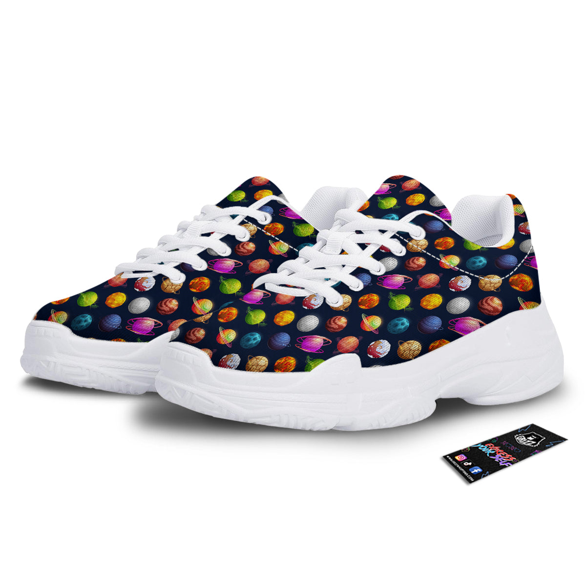 Cartoon Futuristic Planets Colorful Print Pattern White Chunky Shoes-grizzshop