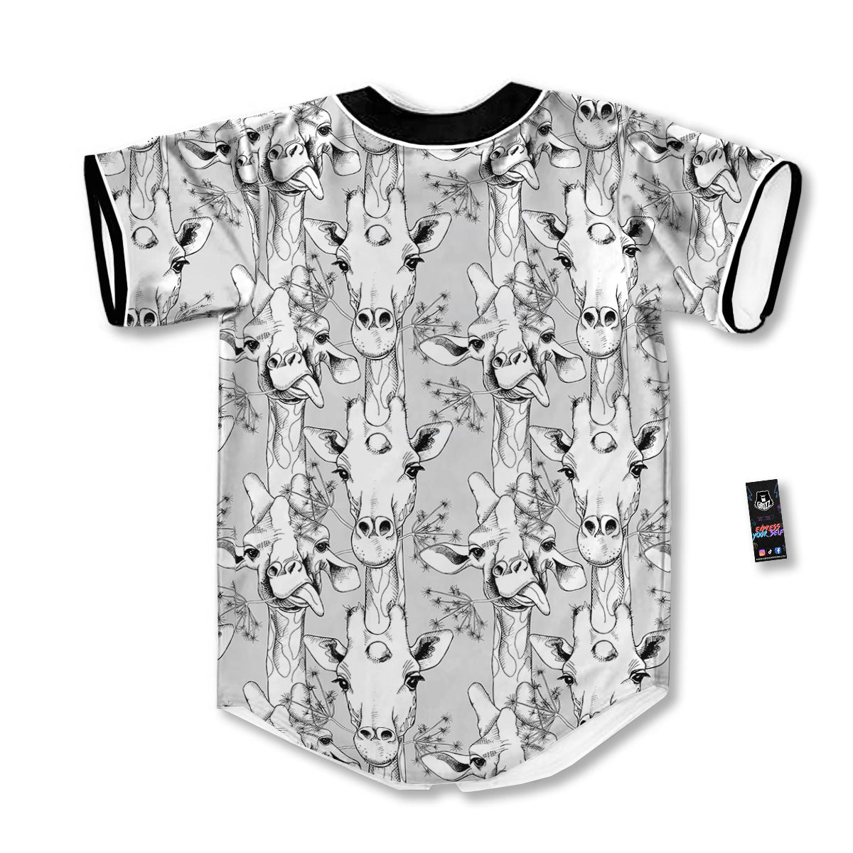 Cartoon Giraffe White And Black Print Baseball Jersey-grizzshop