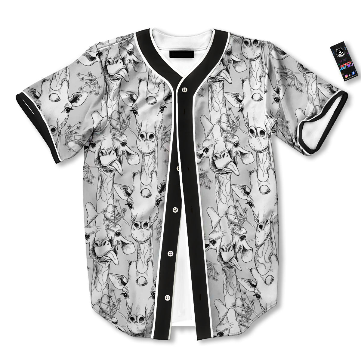 Cartoon Giraffe White And Black Print Baseball Jersey-grizzshop