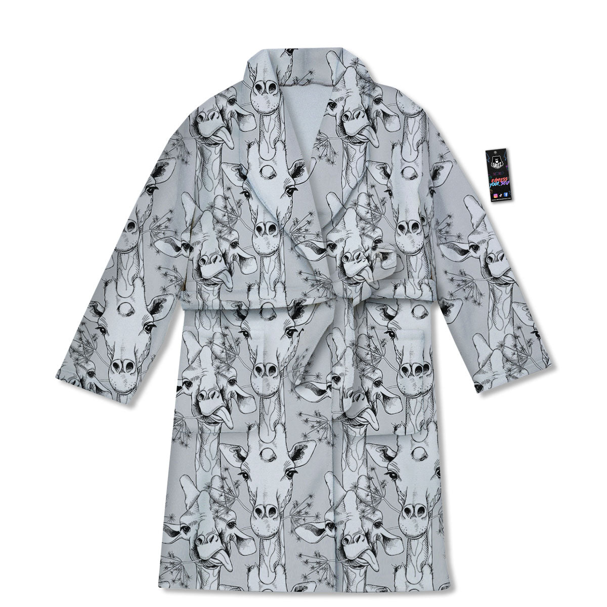 Cartoon Giraffe White And Black Print Bathrobe-grizzshop