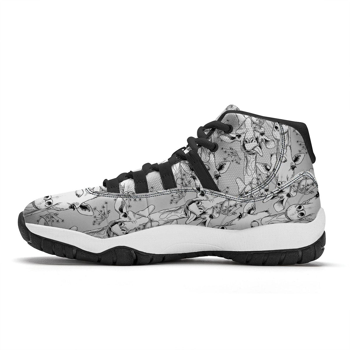 Cartoon Giraffe White And Black Print Black Bball Shoes-grizzshop