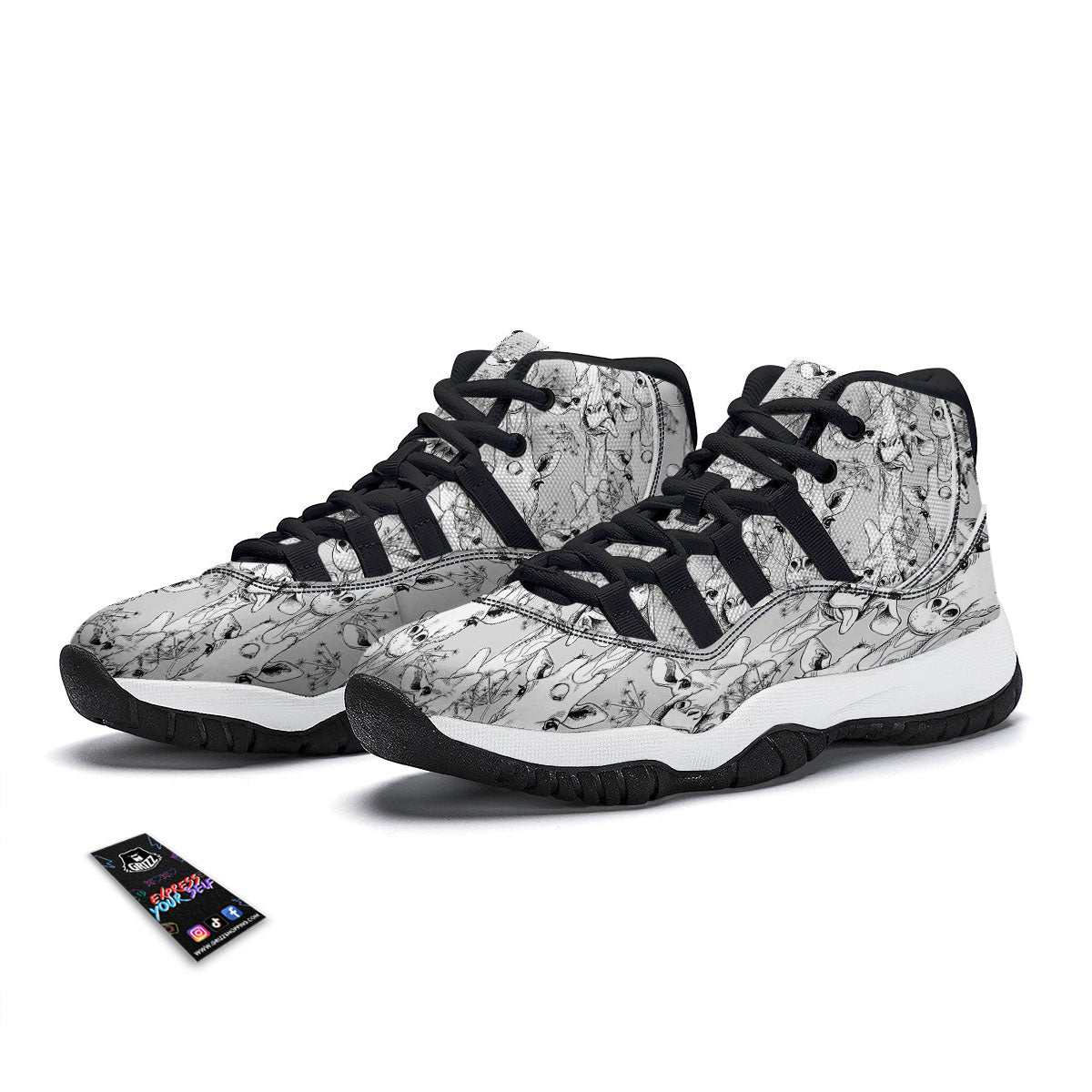 Cartoon Giraffe White And Black Print Black Bball Shoes-grizzshop