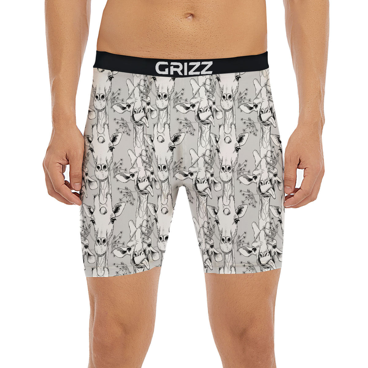 Cartoon Giraffe White And Black Print Boxer Briefs-grizzshop