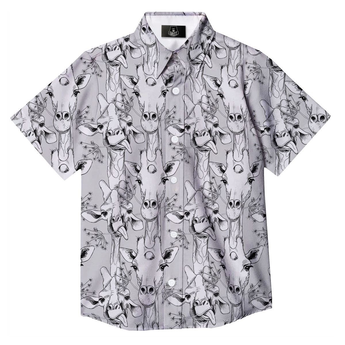 Cartoon Giraffe White And Black Print Button Up Shirt-grizzshop