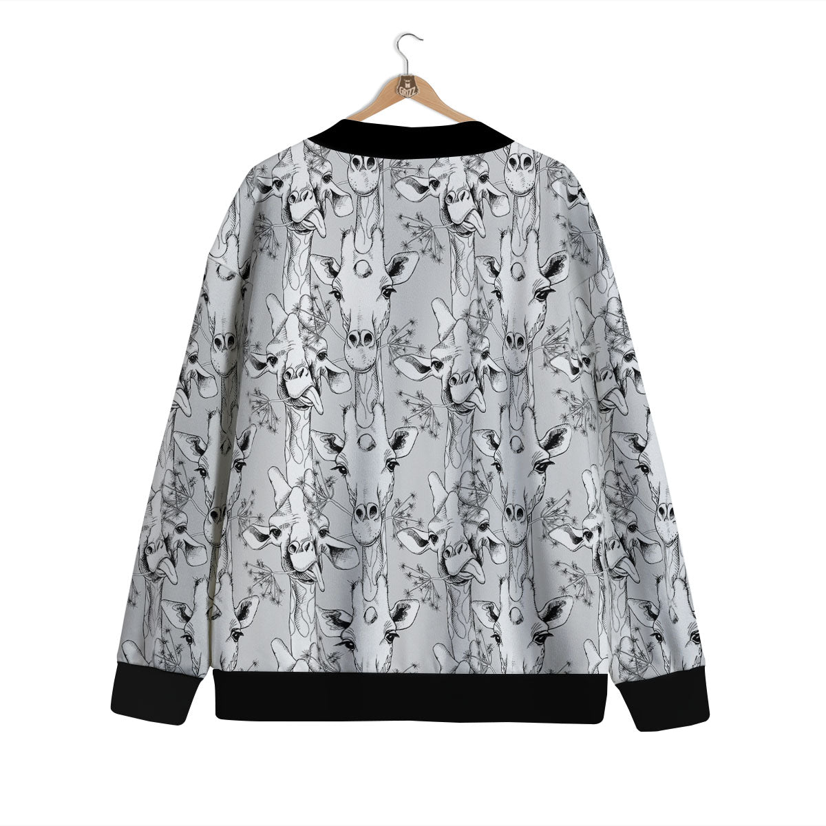 Cartoon Giraffe White And Black Print Cardigan-grizzshop