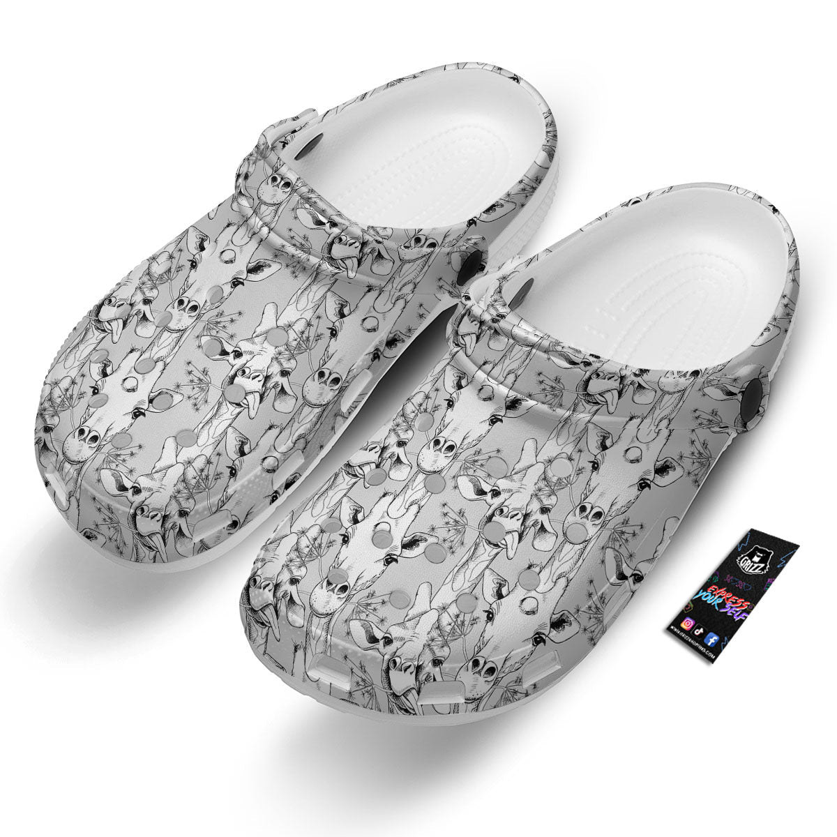 Cartoon Giraffe White And Black Print Clog-grizzshop