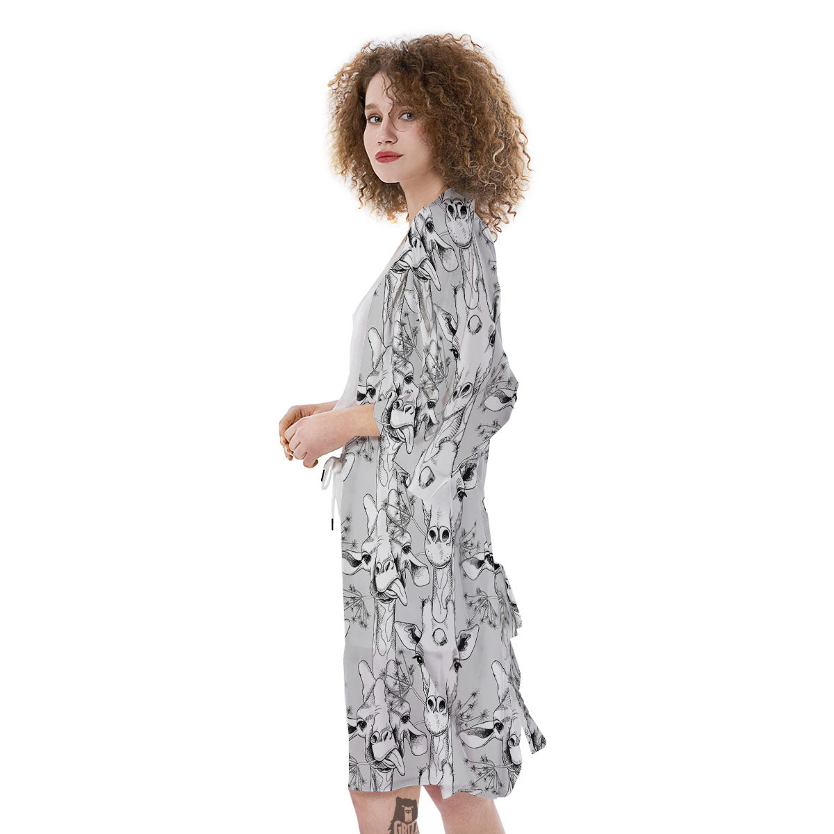 Cartoon Giraffe White And Black Print Kimono-grizzshop