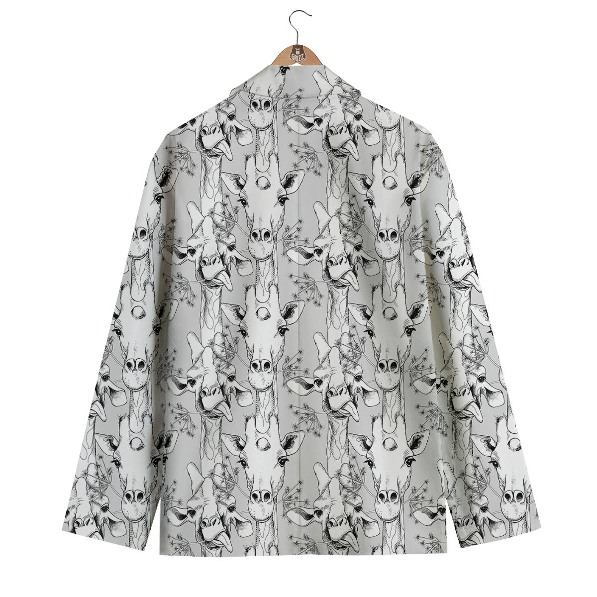 Cartoon Giraffe White And Black Print Men's Blazer-grizzshop
