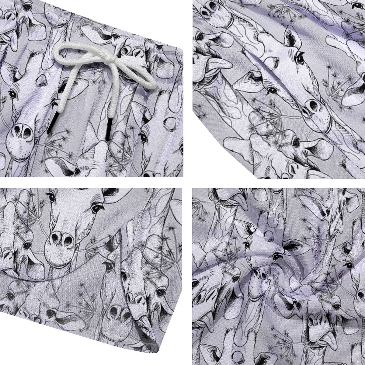 Cartoon Giraffe White And Black Print Men's Running Shorts-grizzshop