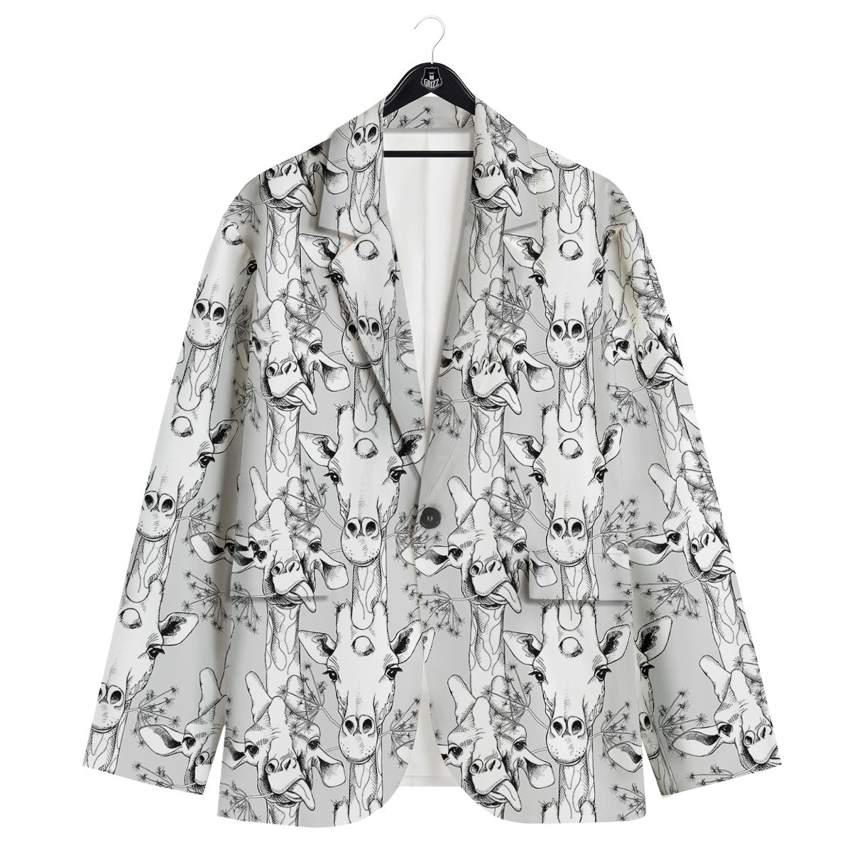 Cartoon Giraffe White And Black Print Men's Sport Coat-grizzshop
