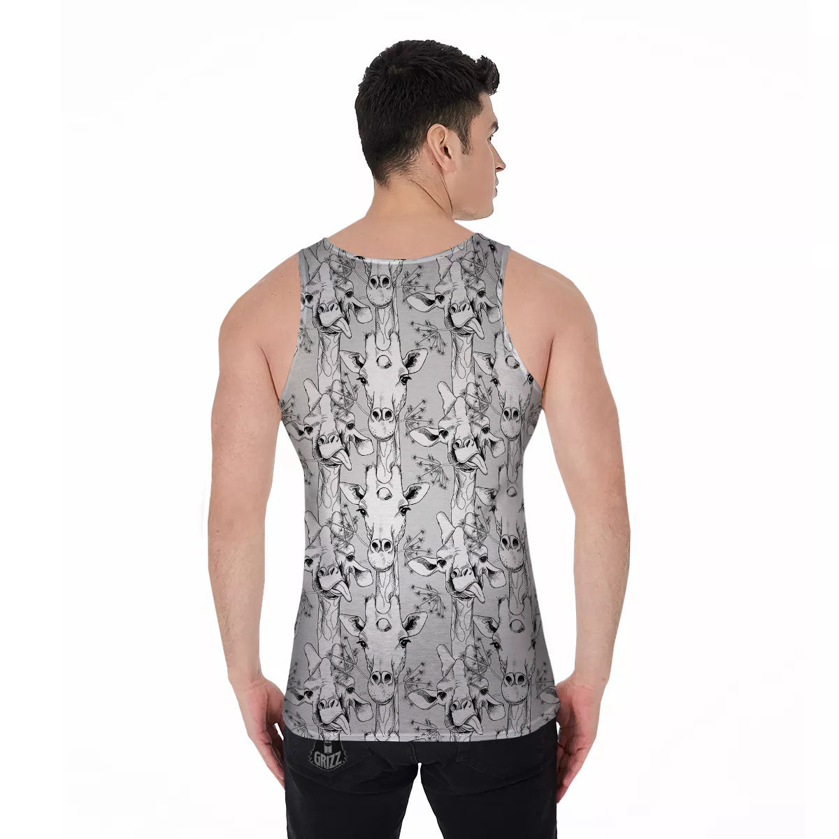 Cartoon Giraffe White And Black Print Men's Tank Top-grizzshop