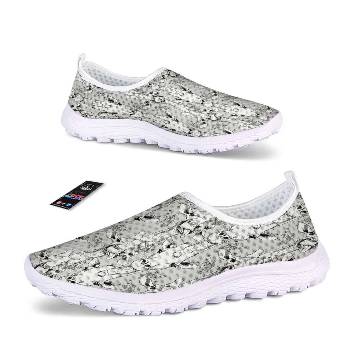 Cartoon Giraffe White And Black Print Nurse Shoes-grizzshop