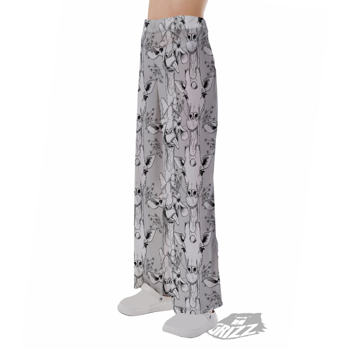 Cartoon Giraffe White And Black Print Pajama Pants-grizzshop