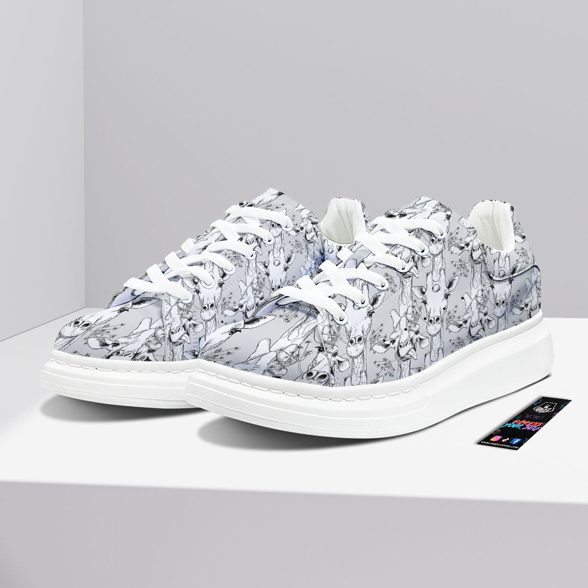Cartoon Giraffe White And Black Print Platform Shoes-grizzshop