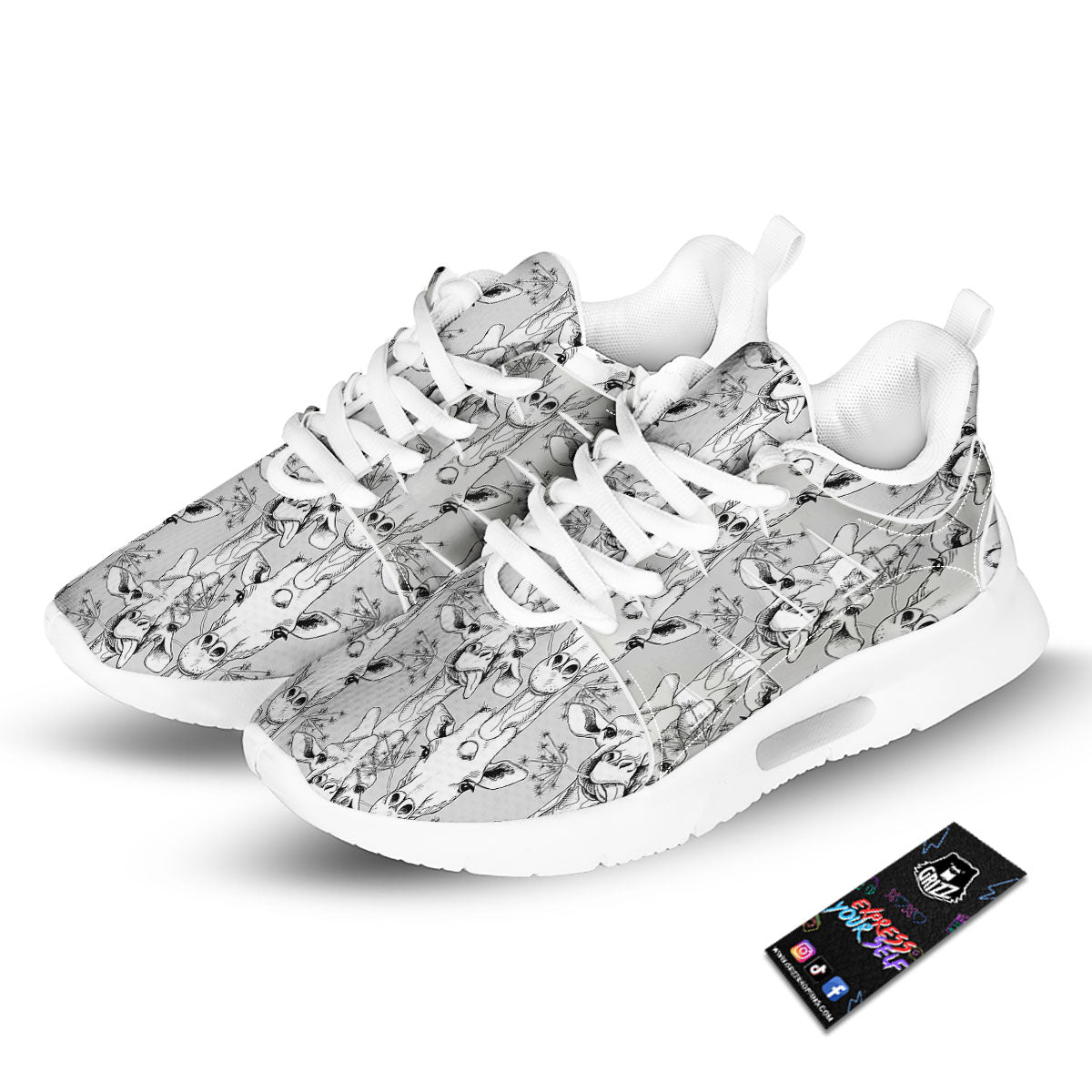 Cartoon Giraffe White And Black Print Tennis Shoes-grizzshop