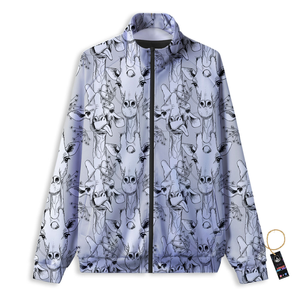 Cartoon Giraffe White And Black Print Track Jacket-grizzshop