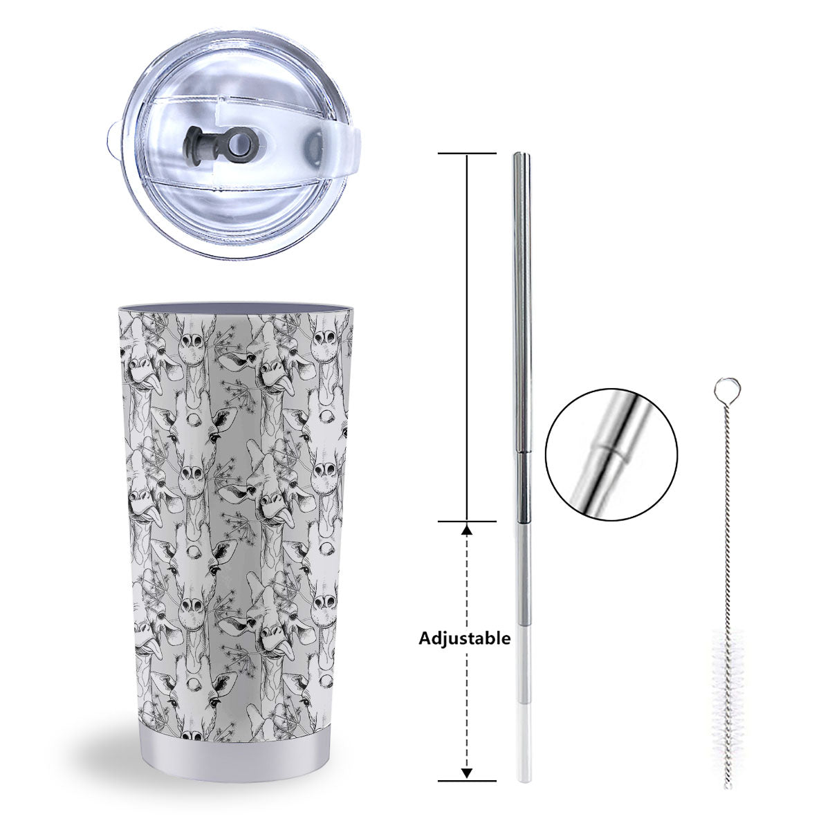 Cartoon Giraffe White And Black Print Tumbler-grizzshop