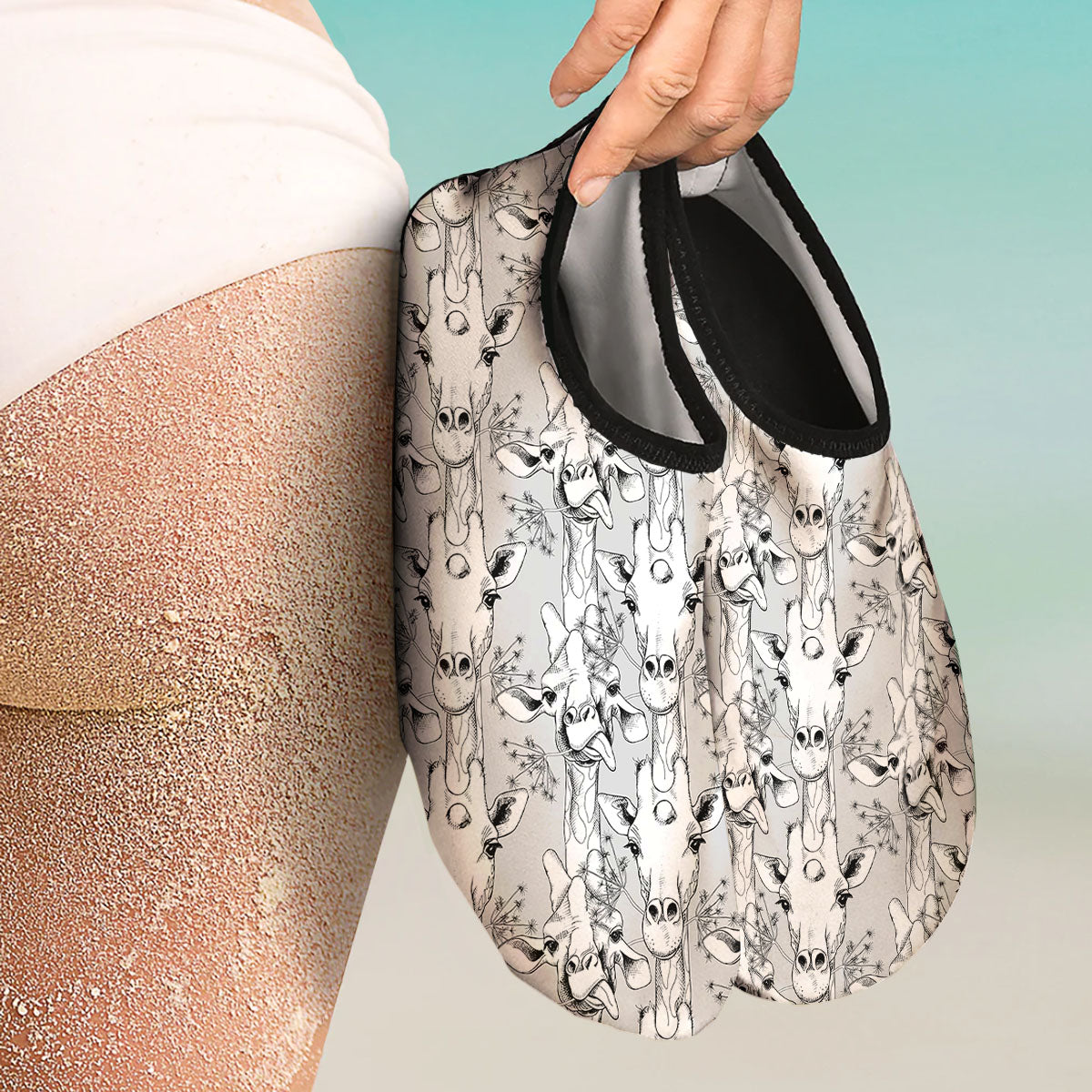 Cartoon Giraffe White And Black Print Water Shoes-grizzshop