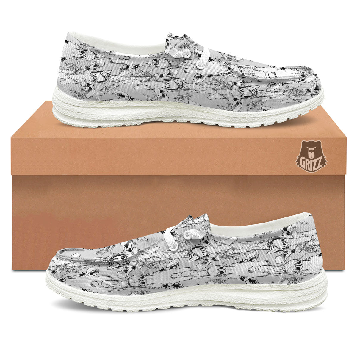 Cartoon Giraffe White And Black Print White Loafers-grizzshop