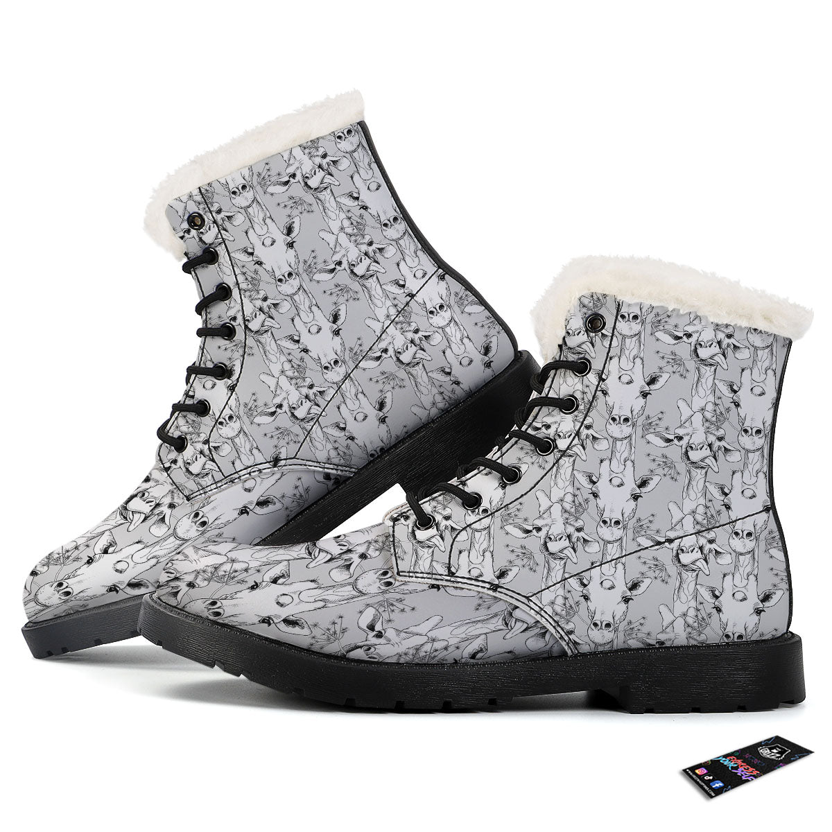 Cartoon Giraffe White And Black Print Winter Boots-grizzshop