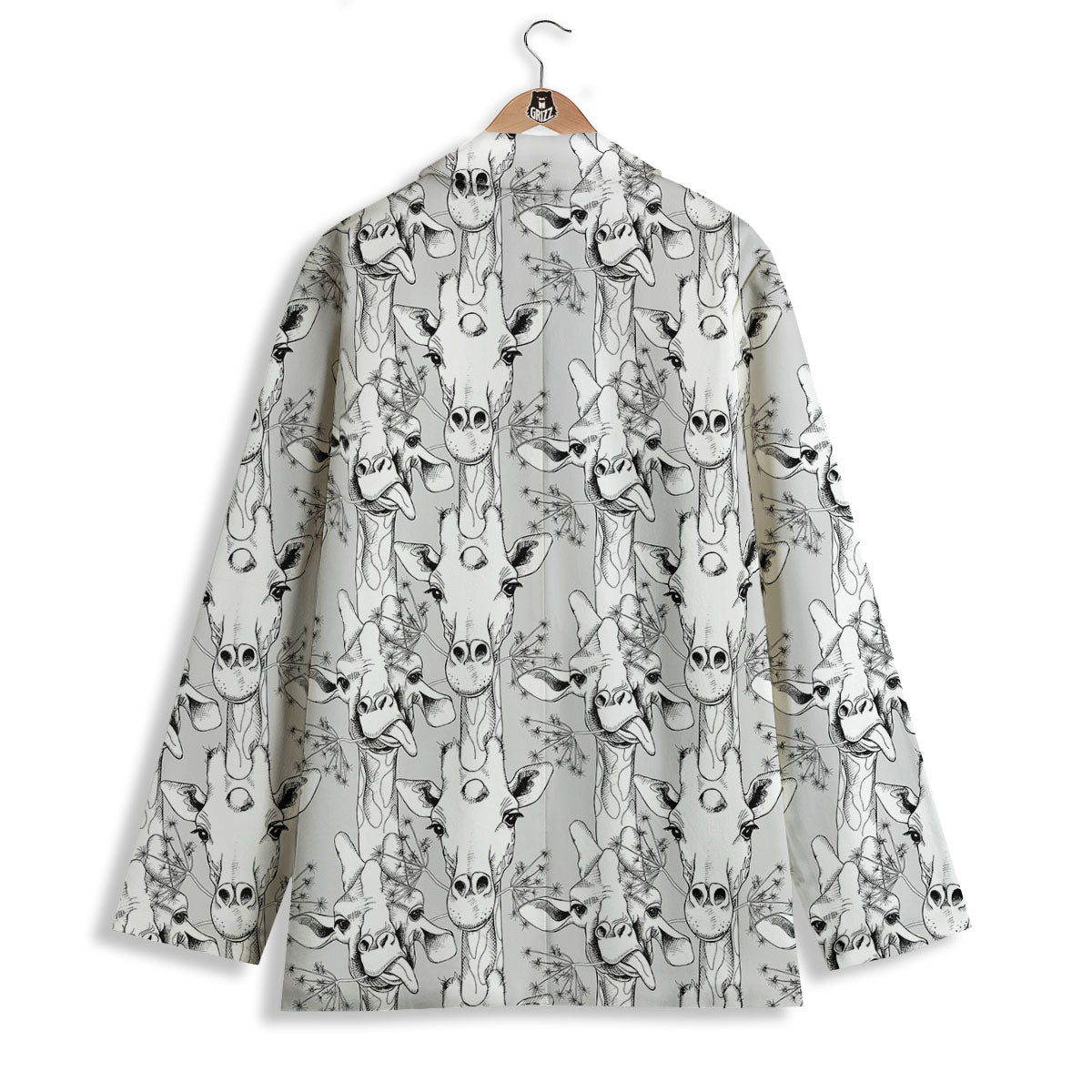 Cartoon Giraffe White And Black Print Women's Blazer-grizzshop