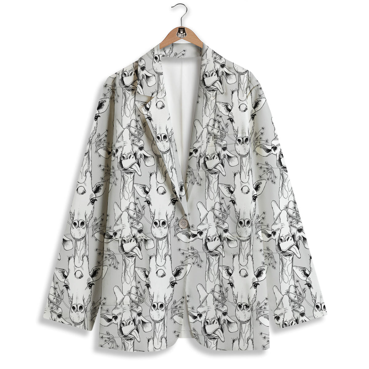 Cartoon Giraffe White And Black Print Women's Blazer-grizzshop