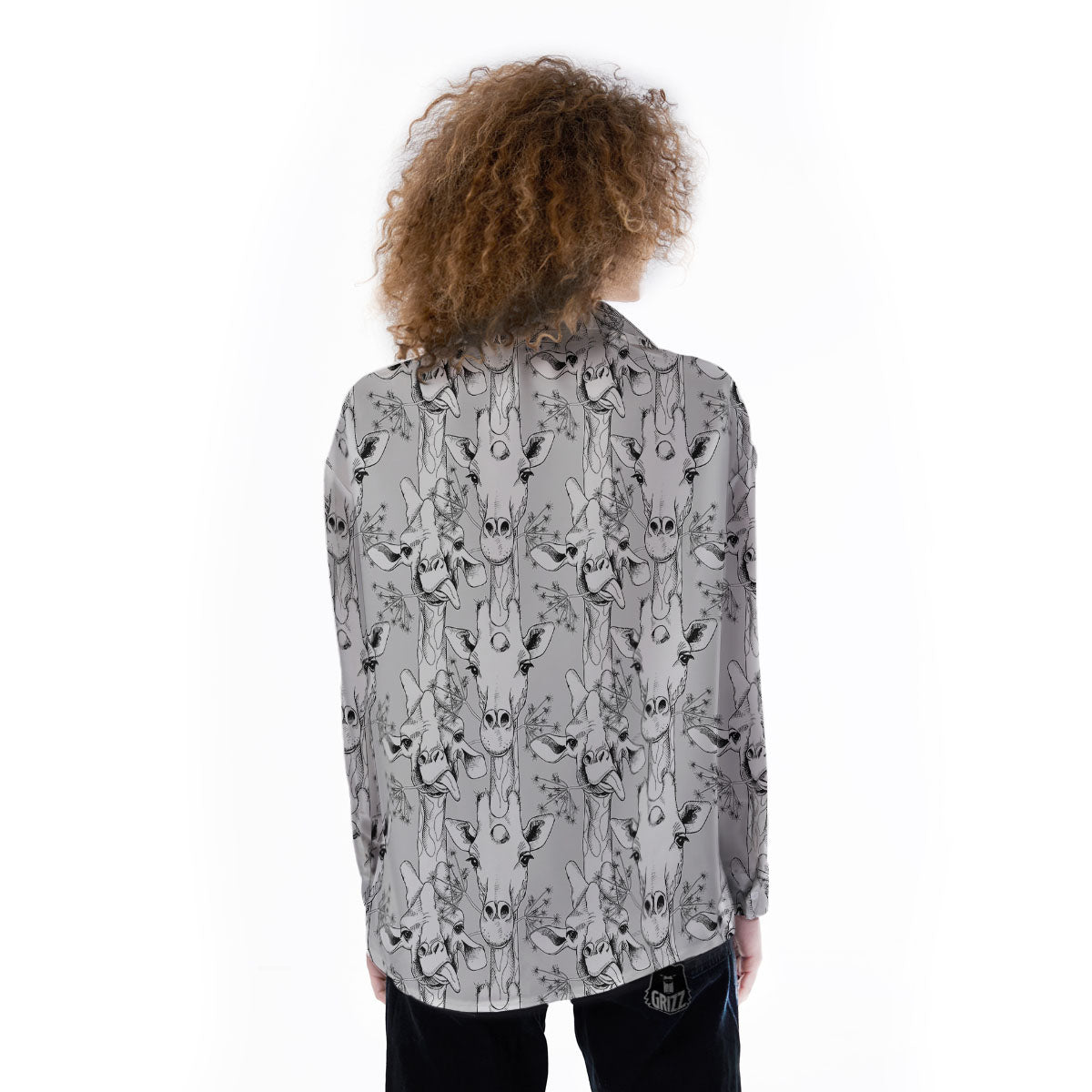 Cartoon Giraffe White And Black Print Women's Long Sleeve Shirts-grizzshop