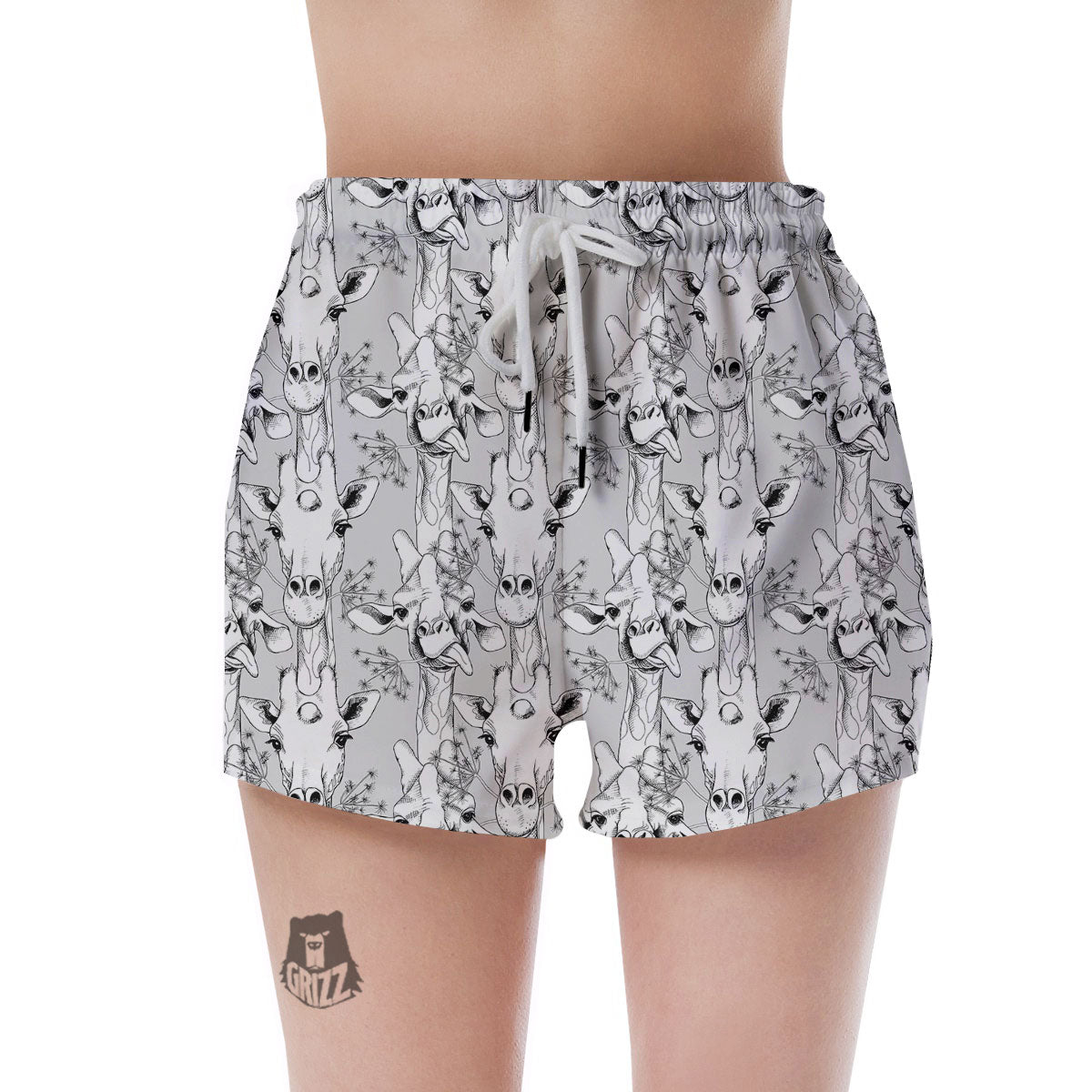 Cartoon Giraffe White And Black Print Women's Shorts-grizzshop
