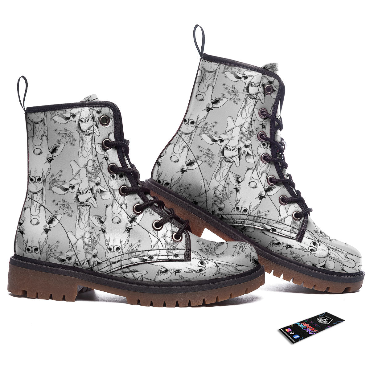 Cartoon Giraffe White And Black Print Work Boots-grizzshop