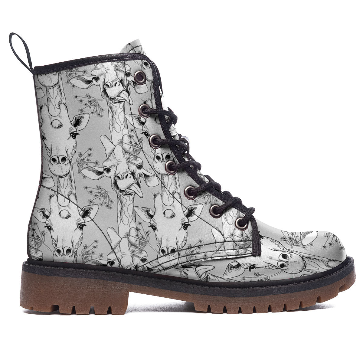 Cartoon Giraffe White And Black Print Work Boots-grizzshop
