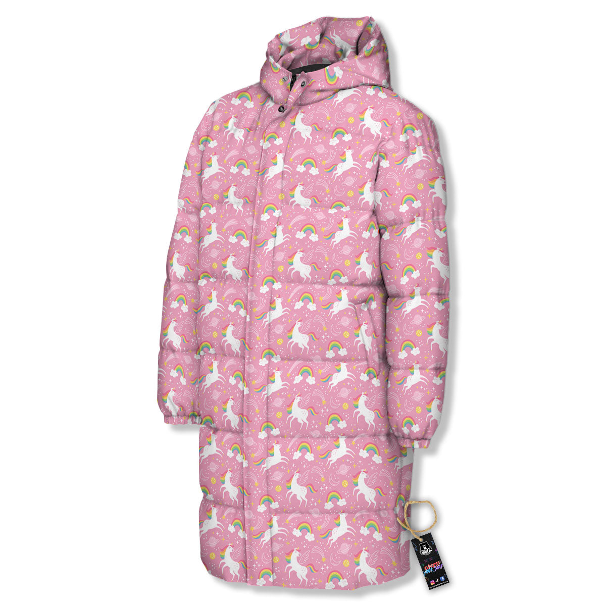 Cartoon Girly Unicorn Print Pattern Long Down Jacket-grizzshop