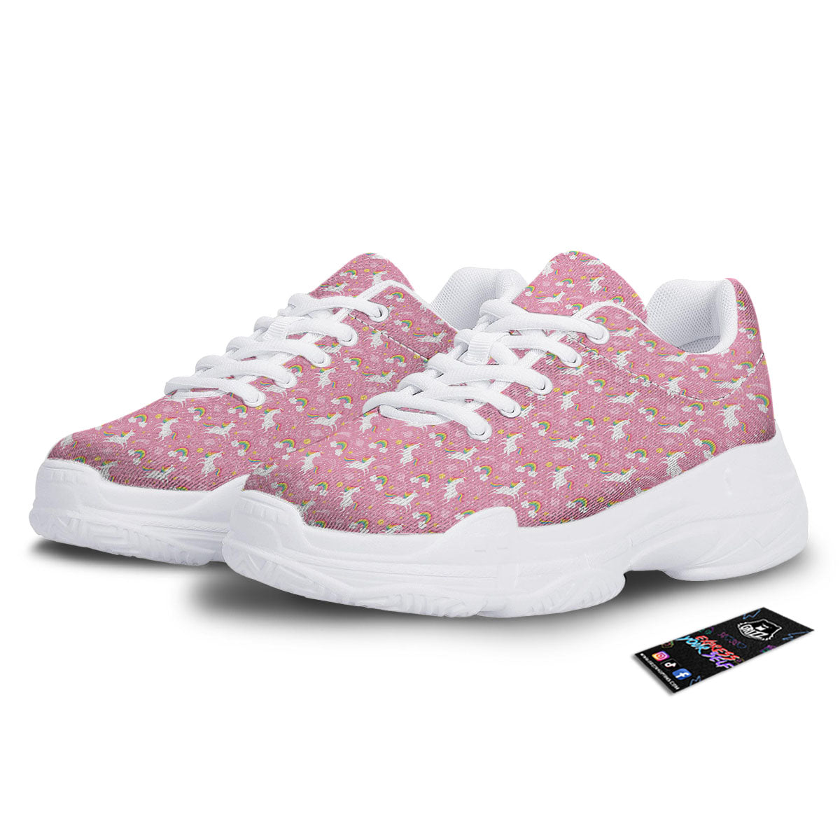 Cartoon Girly Unicorn Print Pattern White Chunky Shoes-grizzshop