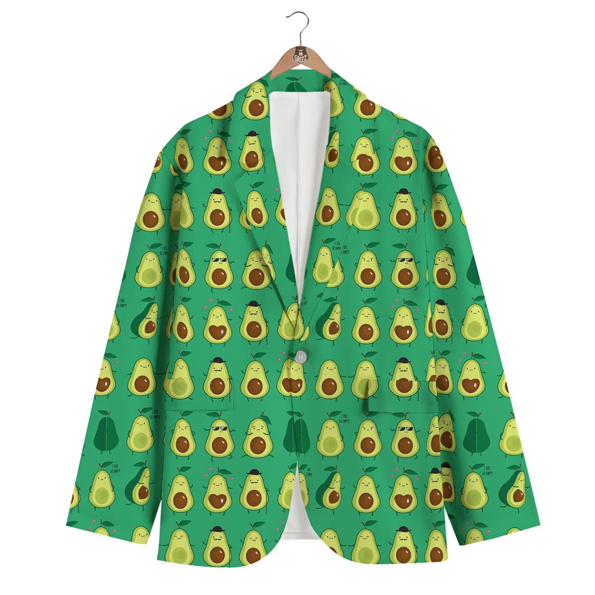 Cartoon Green Avocado Patttern Print Men's Blazer-grizzshop