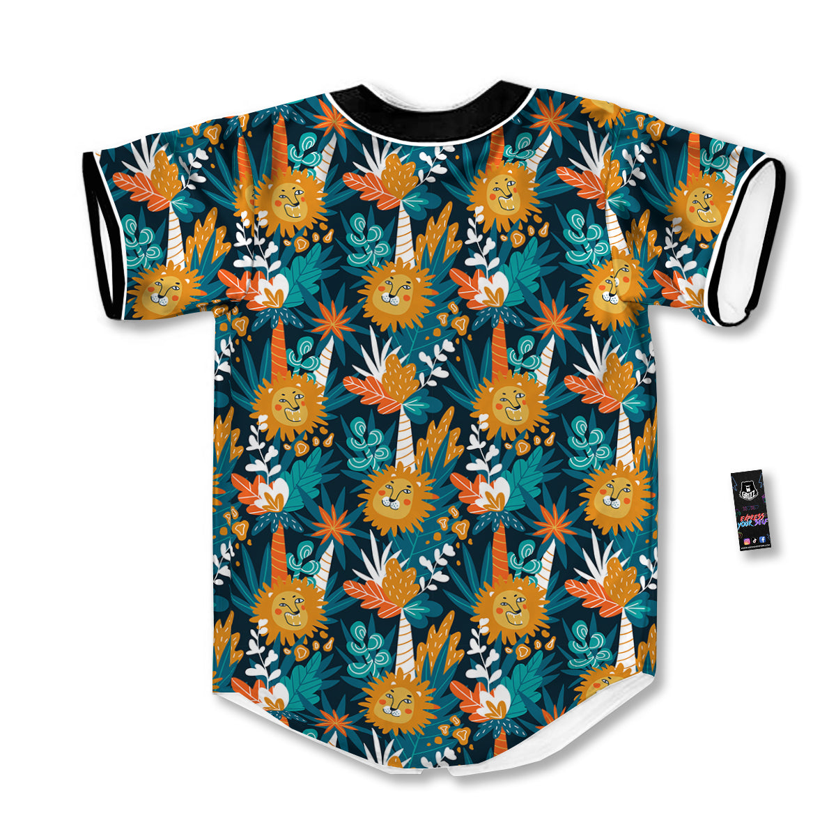 Cartoon Lion And Forest Print Pattern Baseball Jersey-grizzshop