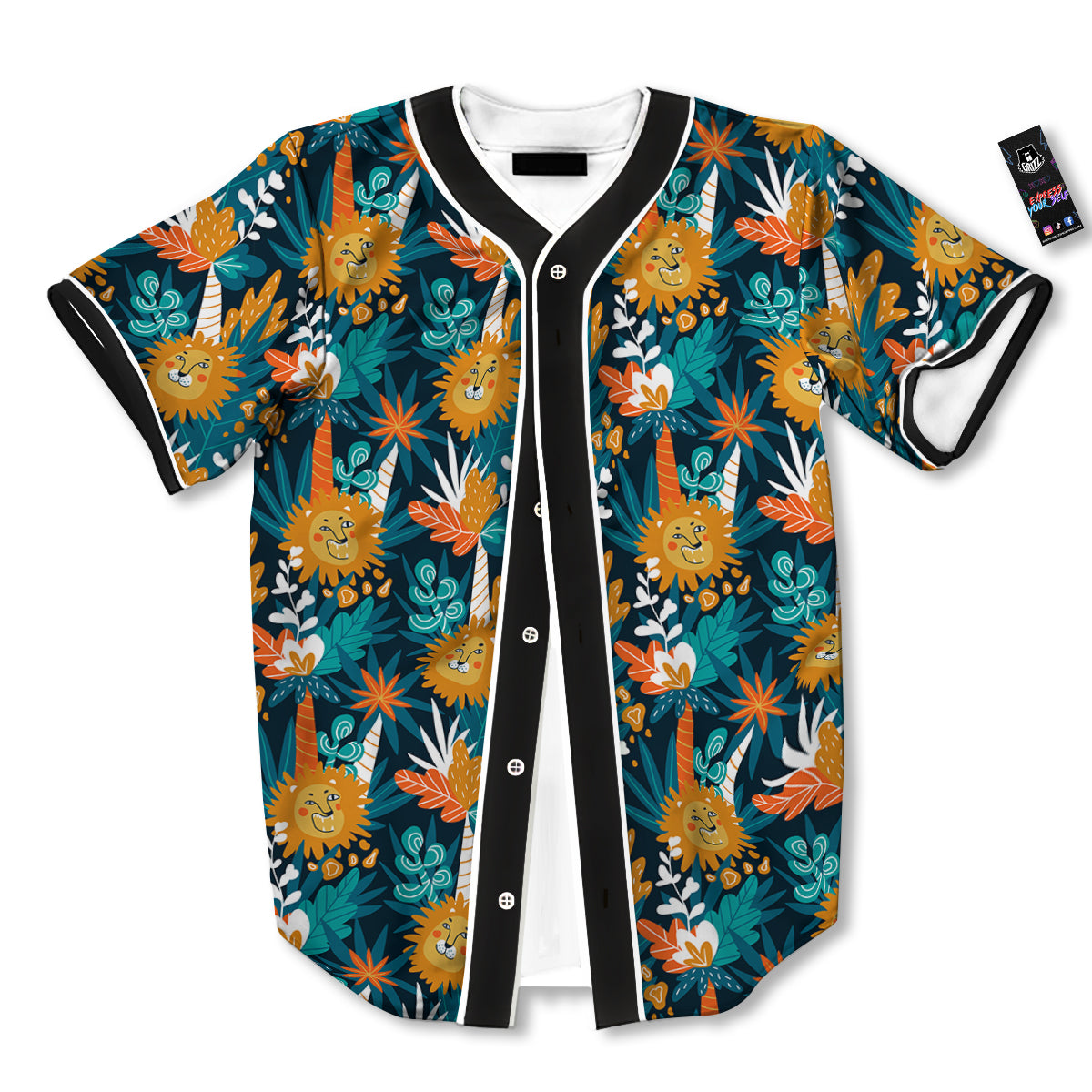 Cartoon Lion And Forest Print Pattern Baseball Jersey-grizzshop